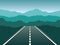 Open wide angle road landscape with hills vector illustration.