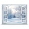 open window with a winter view illustration, isolated on a white background, brings the cozy charm of a snowy landscape indoors