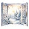 open window with a winter view illustration, isolated on a white background, brings the cozy charm of a snowy landscape indoors