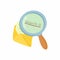 Open yellow envelope and magnifying glass icon