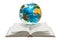 Opened book with Earth globe. 3D rendering