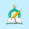 Opened book and quill pen with mosque islamic symbol illustration for muslim read and write school education foundation logo