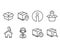 Opened box, Shipping support and Parcel tracking icons.