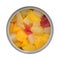 Opened can of fruit cocktail isolated on a white background