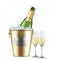 Opened champagne bottle in bucket with ice vector
