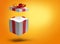 opened Christmas present isolated on orange fresh colored background 3d-illustration