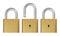 Opened and closed lock. Realistic golden padlock vector illustration.