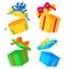 Opened colored gift boxes with bows. Beautiful bright packaging. Vector illustration