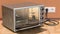 Opened Convection Toaster Oven with Rotisserie and Grill in interior, 3D rendering