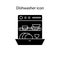 Opened Dishwasher with dishes glyph icon. Domestic machine. Black contour symbol