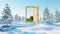 Opened door. A portal winter to summer, Change of seasons concept. Transition. 3d rendering.