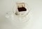 Opened drip bag coffee top view. Easy simple brewing method, new trend