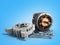 Opened electric motor 3d render isolated on blue background