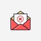 Opened envelope and document with red x mark line icon. Message was not sent, error, e-mail delivery failed, remove