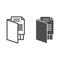 Opened folder line and glyph icon. Files archive, storage and document symbol, outline style pictogram on white