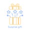 Opened gift box and fireworks, surprising present, unusual experience, special celebration, vector line icon