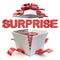 Opened gift box with SURPRISE word 3D