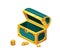 Opened green treasure chest icon on white background