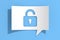 Opened Lock Icon on Cutout White Paper Speech Bubble. 3d Rendering