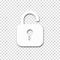 Opened lock. Unlock icon for website. Paper cut style padlock icon with shadow on transparent background. Security concept. Vector