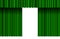 Opened luxury green realistic curtain stage backdrop. Grand opening theatrical event velvet fabric drapes stage opening