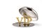 Opened metal cloche with gold vip symbol high resolution 3D illustration.