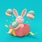 Opened pink gift box with easter bunny and colorful easter eggs,3d rendering