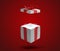 Opened present box with shadow on red 3d-illustration
