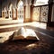 opened quran book on a mosque with sun reflections. AI Generative