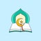 Opened Quran holy book with mosque and islamic symbol illustration for muslim education foundation logo template vector design