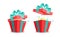 Opened red gift box and flying up lid with bow, magic surprise inside. Isolated gifts on a white background. Holiday and