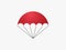 Opened red parachute. Free descent and flight in space delivery gifts and goods with sudden.