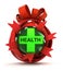 Opened red ribbon gift sphere with green health cross inside