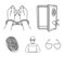 Opened safe, handcuffs on the hands, a hacker, a fingerprint. Crime set collection icons in outline style vector symbol