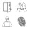 Opened safe, handcuffs on the hands, a hacker, a fingerprint. Crime set collection icons in outline style vector symbol