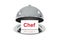 Opened silver cloche with white sign chef