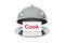 Opened silver cloche with white sign cook