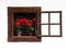 Opened Traditional Wooden Window with Red Flowers