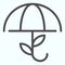 Opened umbrella line icon. Umbrella with leaves vector illustration isolated on white. Meteorology outline style design
