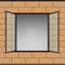 Opened window in brick facade drawing
