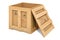 Opened wooden box, parcel. 3d rendering