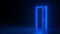 Opening blue neon doors light up in the black hallway room. Collected from glowing lines. Abstract futuristic corridor background