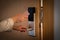 Opening a hotel door with keyless entry card