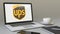 Opening laptop with United Parcel Service UPS logo on the screen. Modern workplace conceptual editorial 4K clip