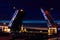 Opening of Palace drawbridge. Night view of Palace bridge from the Neva river in Saint Petersburg, Russia