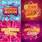 Opening soon cartoon banners, vector promotion