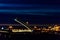 Opening of Trinity drawbridge. Night view of Trinity bridge from the Neva river in St. Petersburg, Russia