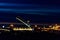 Opening of Trinity drawbridge. Night view of Trinity bridge from the Neva river in St. Petersburg, Russia