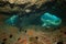 Openings inside sea cave underwater Mediterranean