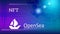 OpenSea text and logo internet platform NFT token market and auction on abstract colorful background.